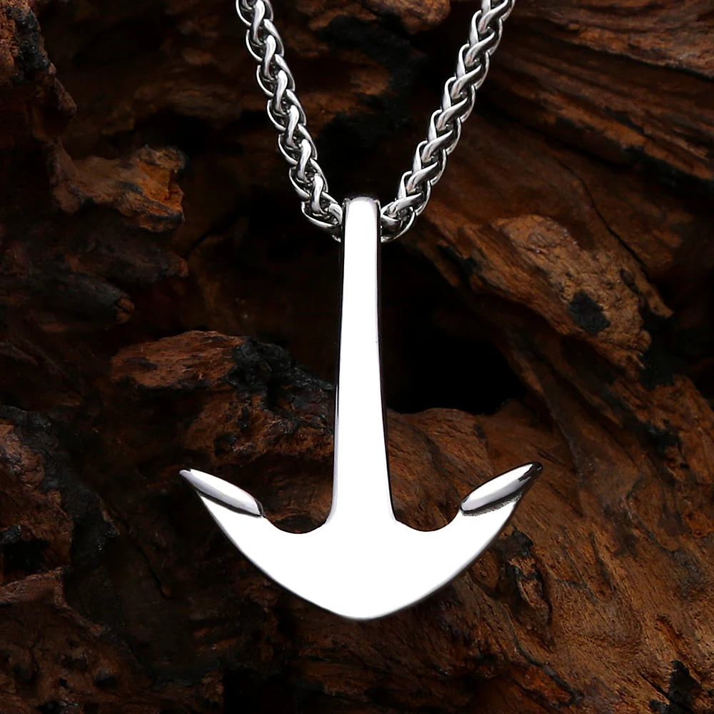 Classic Anchor Stainless Steel Pendant Necklace Polished Nautical Marine Charm Necklace For Men Minimalist Navy Style Jewelry