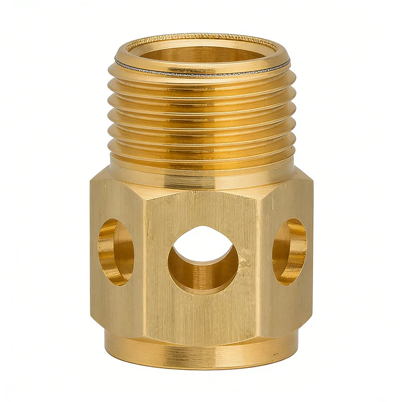 CNC Turning Machined Brass Custom Machining Part, Brushed Brass Hollow Curved Mechanical Fitting Component