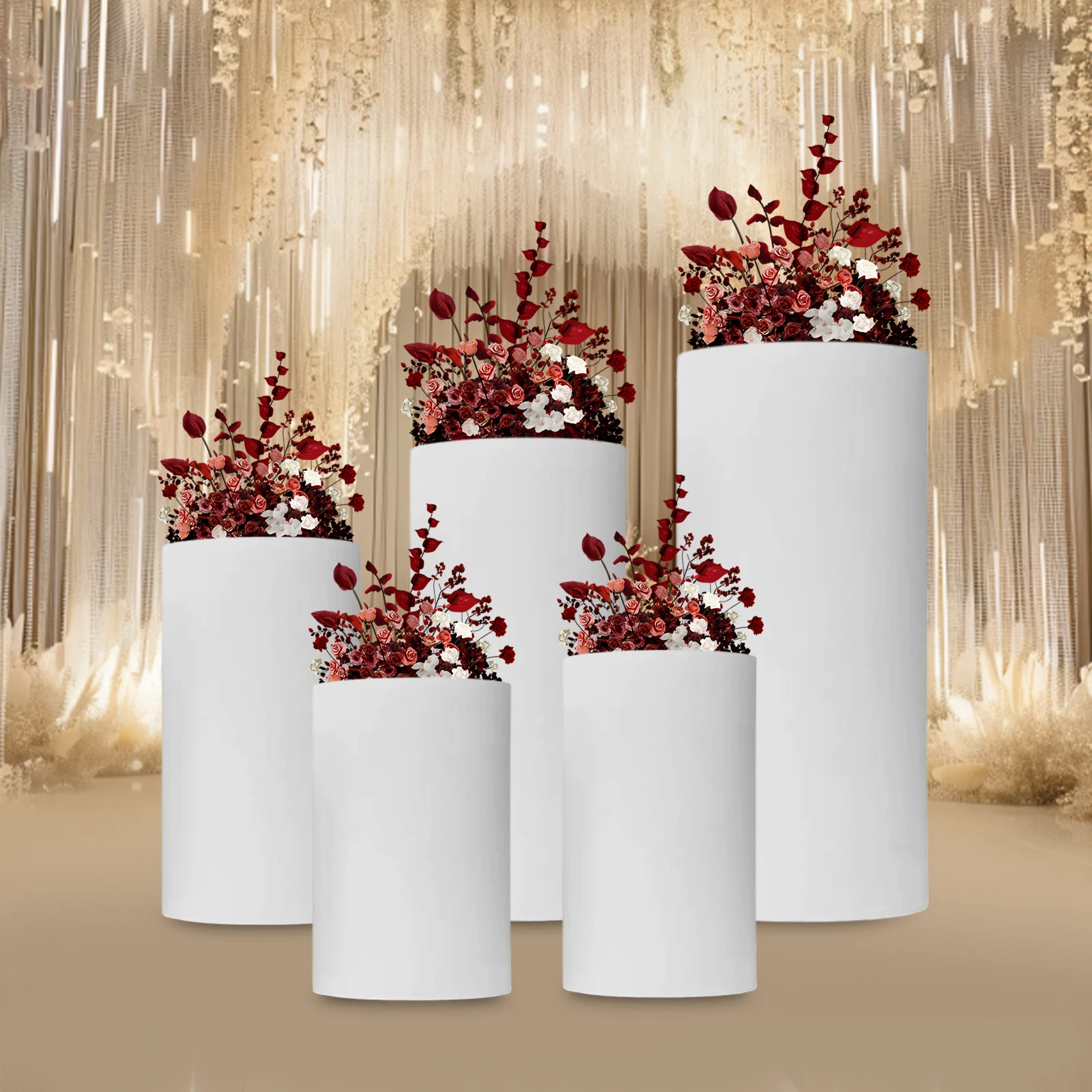 5Pcs Cylinder Pedestal Stand, Metal Cylinder Stands for Party Event Decor White Cylinder Pedestal Stand for Cake, Dessert,Flower