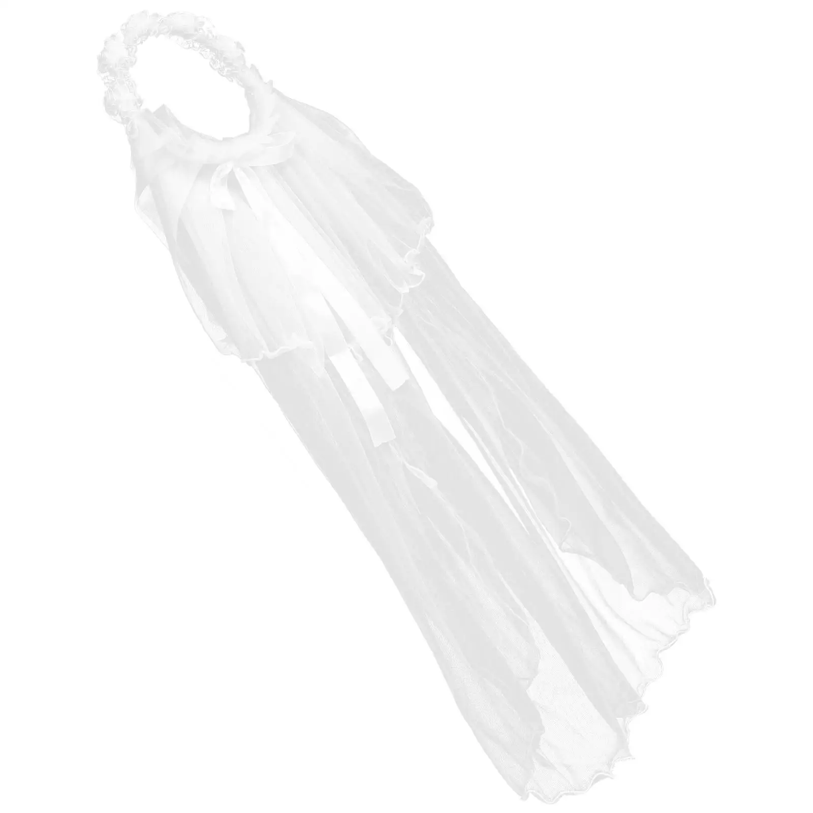 

White Garland Veil 1 Kids Girls Super Long White Lace Wedding Flower Hair Wreath Bridal Accessories Headband Veil