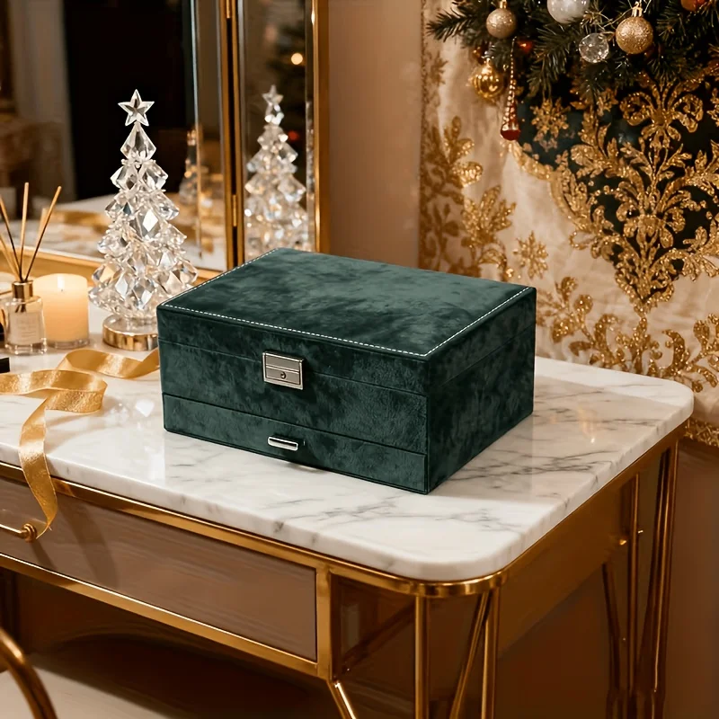 3-Layer Pink Velvet Lockable Jewelry Box, Vintage Velvet Jewelry Organizer, Storage Case for Earrings, Necklaces, Rings & Watches, Ideal Gift for Christmas & Valentine's Day