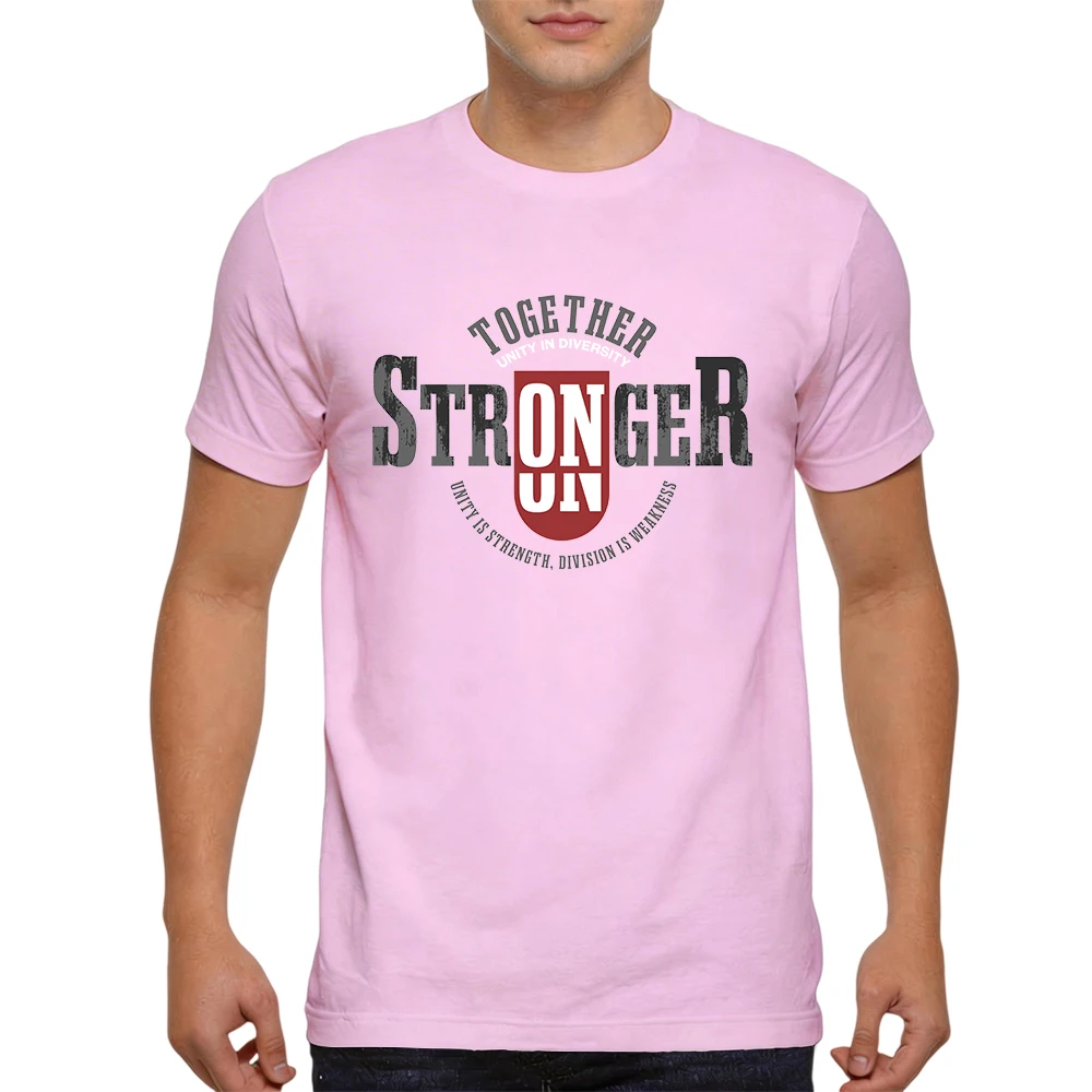 Mens 100% Cotton T Shirt Together Stronger Unity Slogan Distressed Badge Print Casual Breathable Vintage Short Sleeve Daily Wear