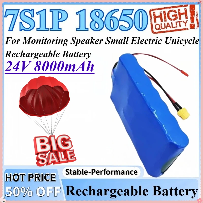

24V 8000mAh 7S1P 18650 Li-ion Battery Pack with BMS For Electric Unicycle Rechargeable Battery Monitoring Speaker Small