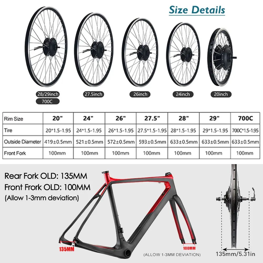 250W 500W 1500W 2000W Voor Achter Hub Motor Wiel Ebike Motor 20 24 26 27.5 28 29 700C Elektrische Fiets Onderdelen Met Velg Spoke