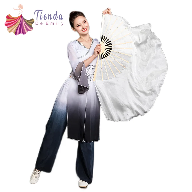 Solid White Dancing Fan Double-Sided Silk Dance Fan China Fengliang Zhu Original Snow Plum Dance Performance Props 100% Silk