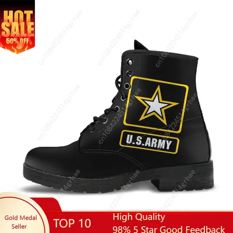 

US Army Leather Boots, Handcrafted Custom Print, Men's Women's Winter Boots