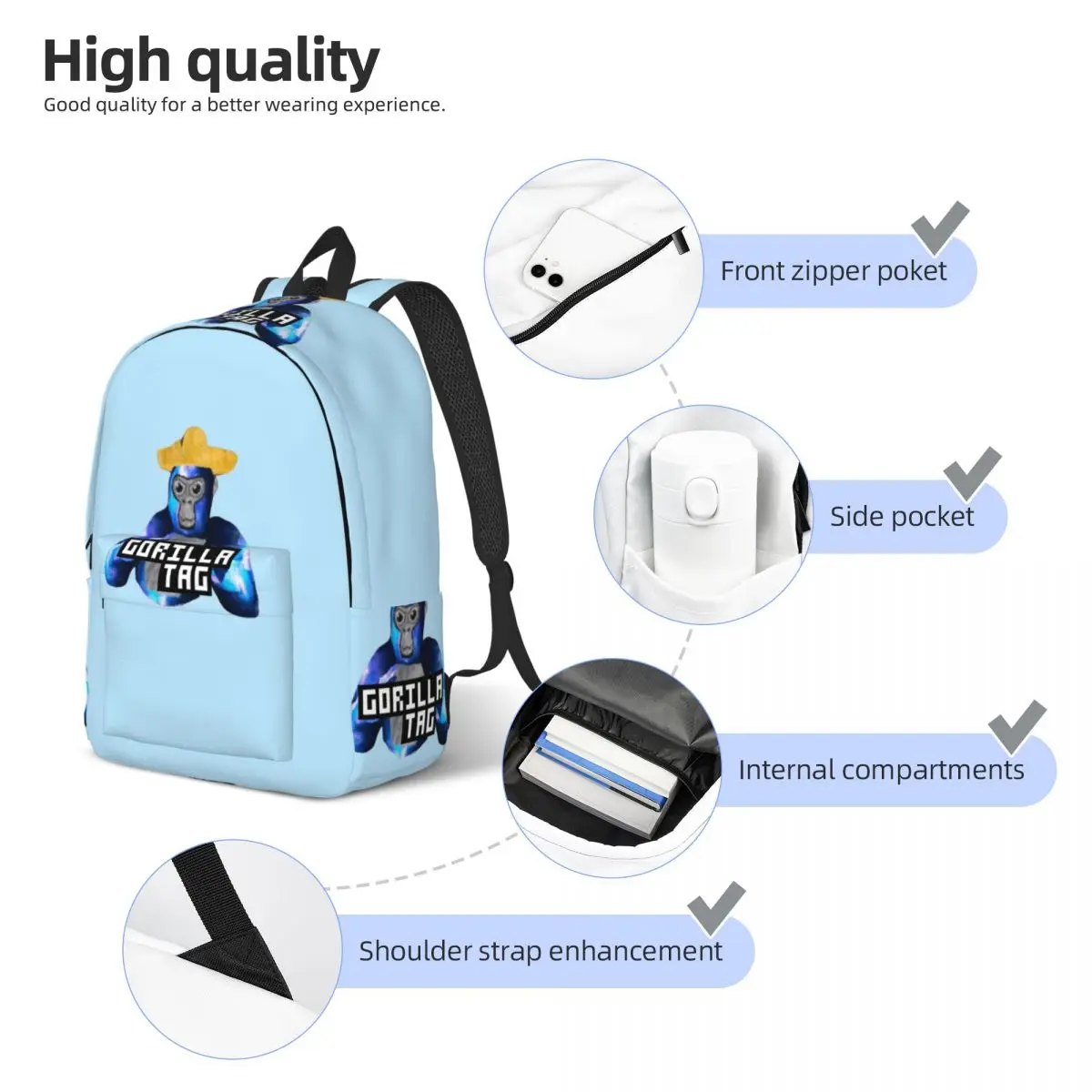 Gorilla Tag Yellow Hat Gorilla Tag Merch Student Backpack School Bag Hiking Travel Daypack for Boys Girls Bookbag Shoulder Bags