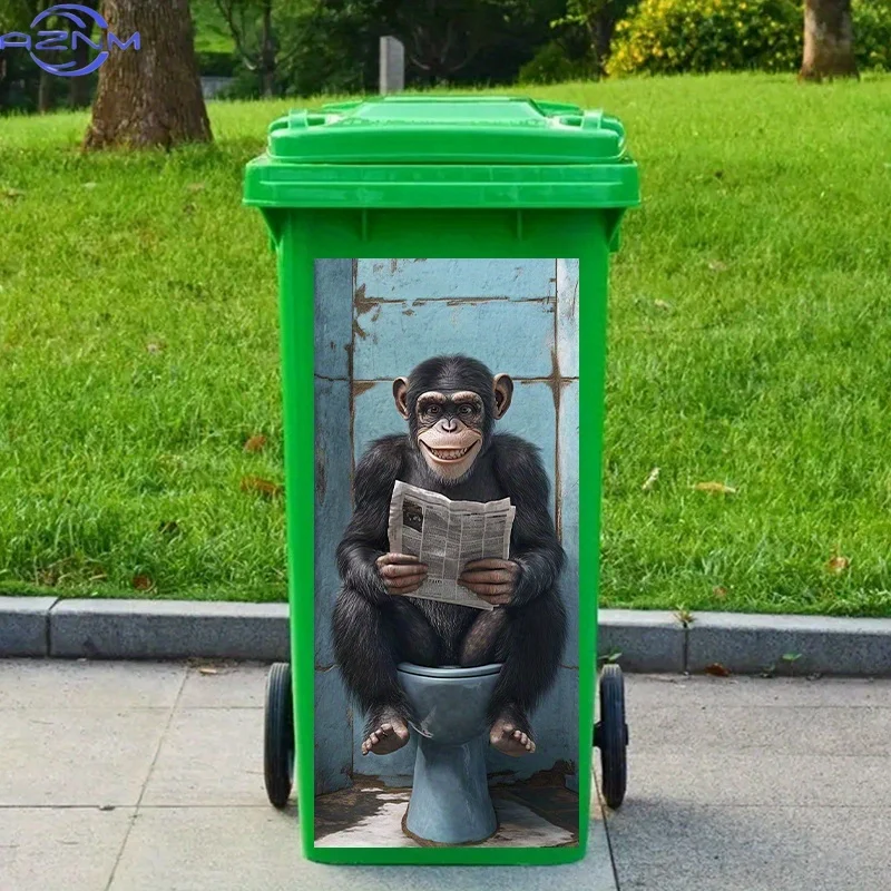 1pc of Funny Chimpanzee Reading Newspaper Trash Can Sticker, Creative Wall And Trash Can Decoration, Art Design, Funny Home De