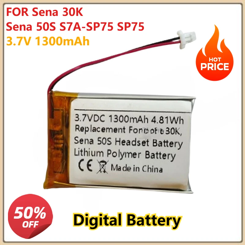 

FOR Sena 30K Sena 50S S7A-SP75 SP75 Motorcycle Bluetooth Headset 3.7V 1300mAh