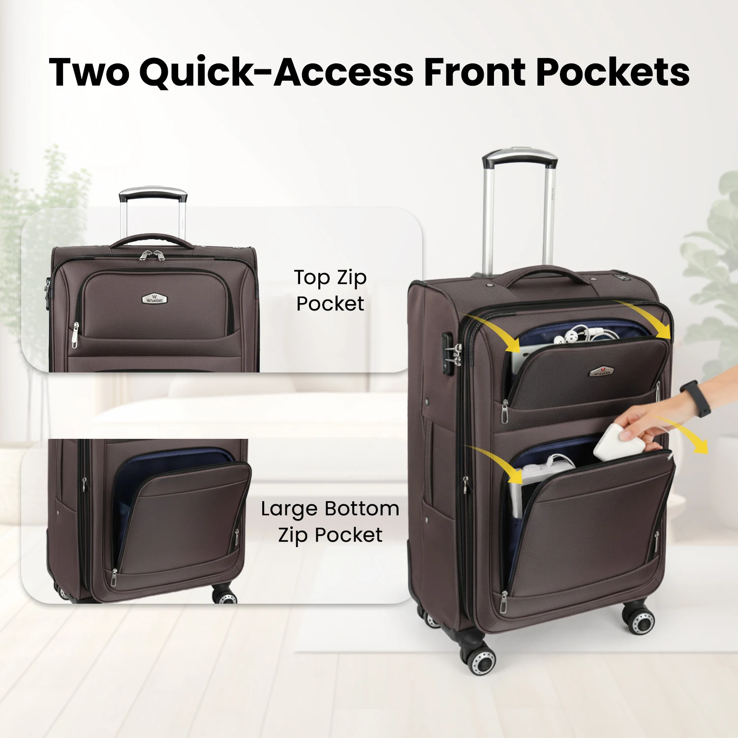 Tas Koper Perjalanan Softside yang Dapat Diperluas, Koper Spinner Softshell Ringan dengan Roda Spinner & Multi-saku