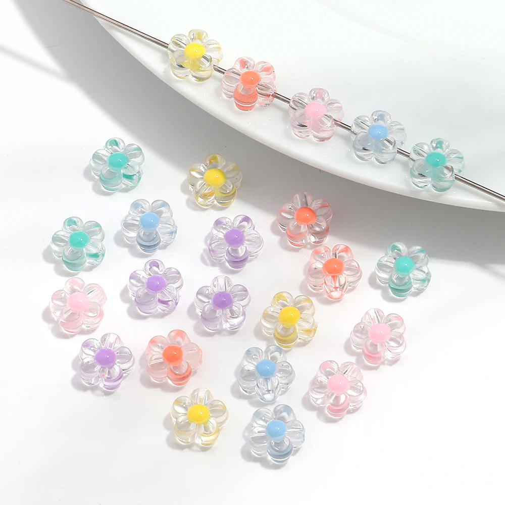 100pcs Sunflower Acrylic Beads Matte Transparent Mixed Color Spacer Loose Beads Handmade Bracelets Necklace Jewelry Accessories