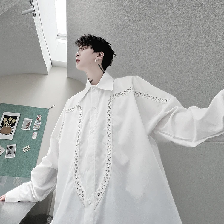 

Nail Head Long Sve Men's irt Trendy Korean Design Loose Fit Youthful Sle Versatile Seasonal Faionable Hair St A...