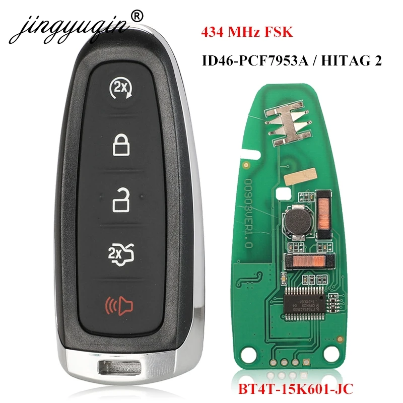 jingyuqin 433MHz PCF7953 BT4T-15K601-CX Inteligentny 5-przyciskowy zdalny pilot samochodowy do Ford Edge Escape Explorer Taurus Flex Focus ID46