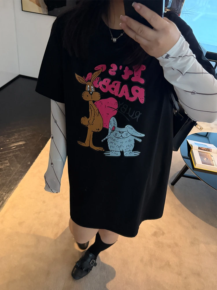 

plus Size Women's T-Shirt Dress Graffiti Cartoon Print Loose Fit Casual Fun Style Spring Summer Ladies Fashion Inner Wear