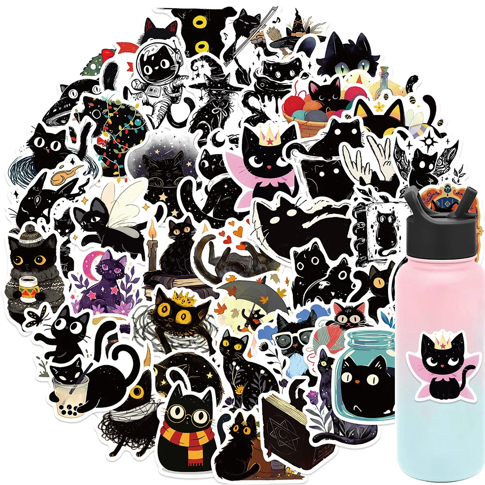 10/30/50pcs Kawaii Black Cat Stickers Vintage DIY Skateboard Luggage Phone Vinyl Waterproof Decal Cute Graffiti Sticker for Kid