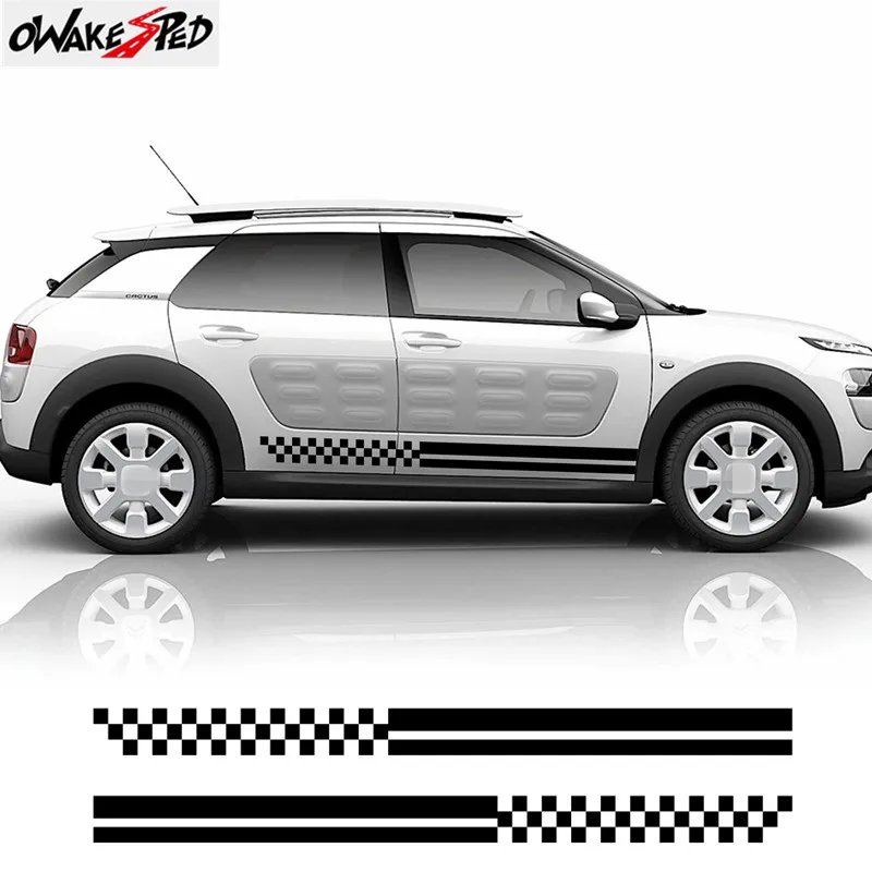 Racing Lattice Sport Styling Car Body Door Decor Stickers Auto Side Skirt Stripes Vinyl Decals For Citroen C4 Cactus Accessories