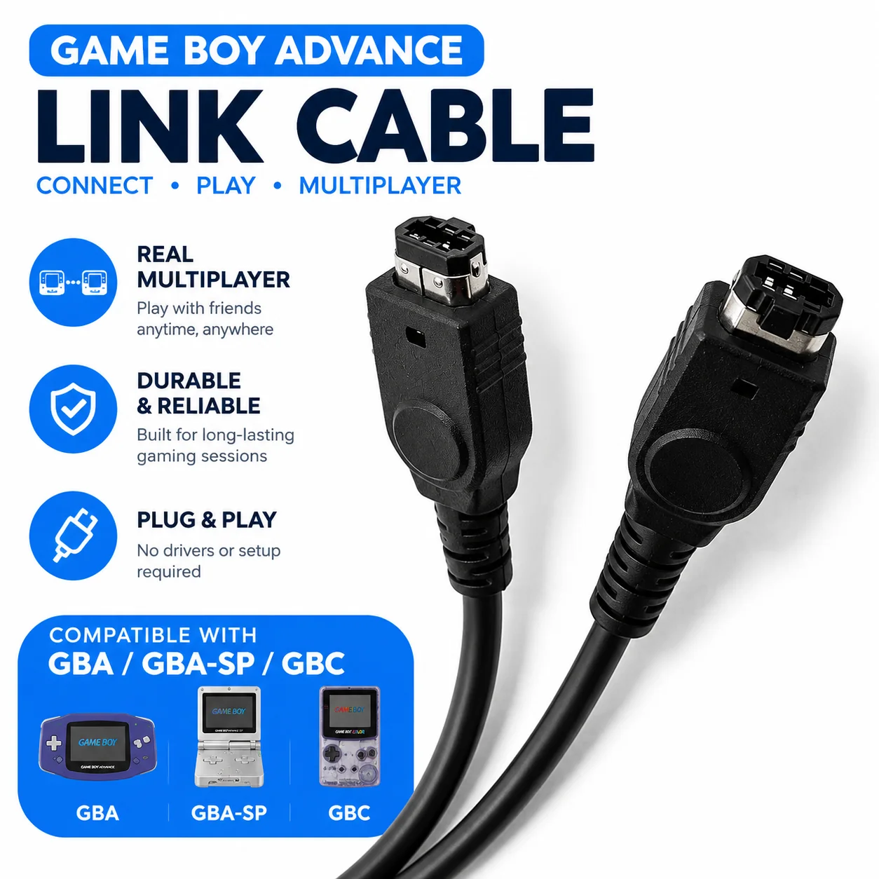 1.2M GBA Link Cable 2‑Player Multiplayer Game Cord For Nintendo Game Boy Advance GBA SP