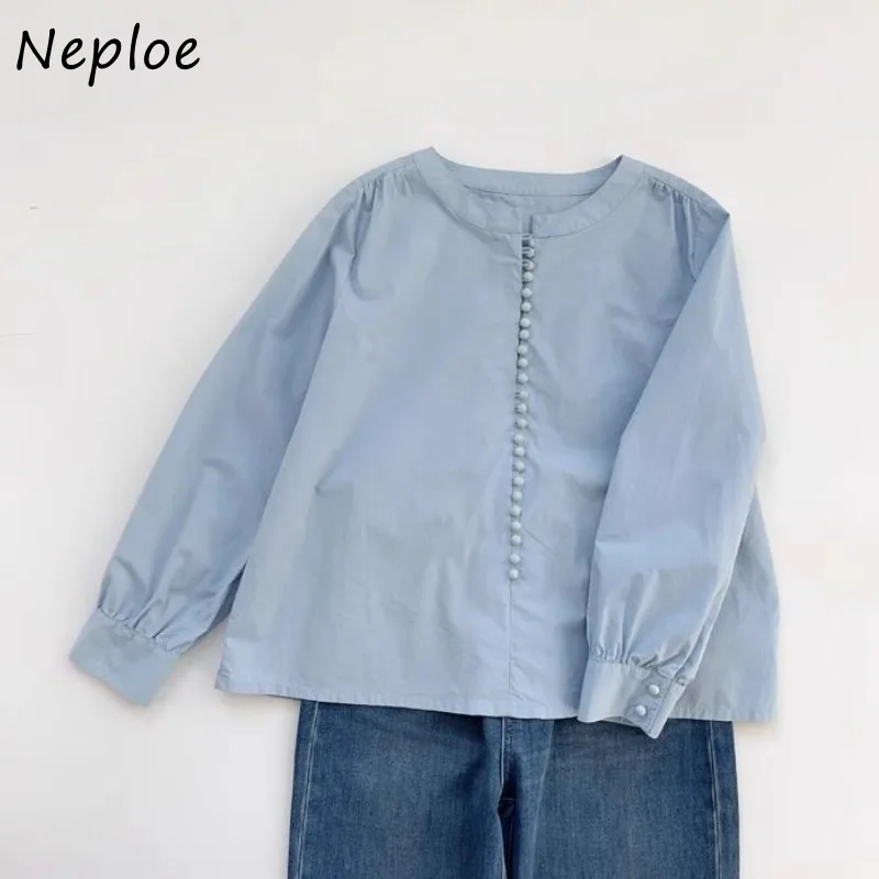 

Neploe French Minority Elegant Casual Crop Top All-match Korea Chic O Neck Shirts Exquisite Simple Office Lady Short New Blouses