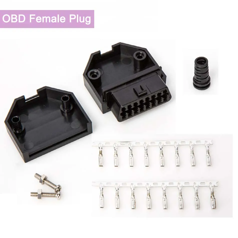 Automotive OBD2 Diagnostic Port 16Pin Female Connector OBD Plug+Shell+Terminal+Screw+Line Card Car OBD2 16 Pin Adapter Socket