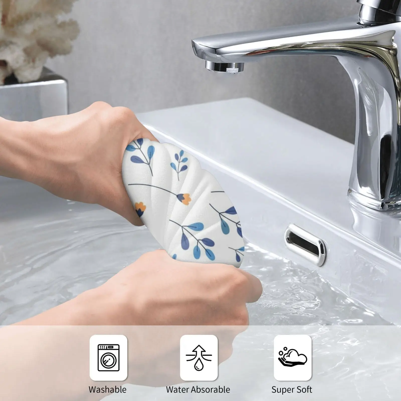 Blue Floral Flower Pattern Bath Towel Beach Cushion 775 Flower Floral Water Color Blue Light Blue White Face