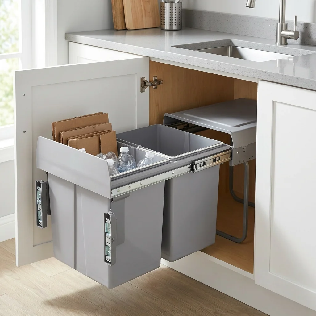 Poubelle coulissante 40L pour la tri sélectif des déchets de cuisine avec bord lisse, poignée pratique, design gain de place 49*35*43cm/19.29*13.78*16.93in