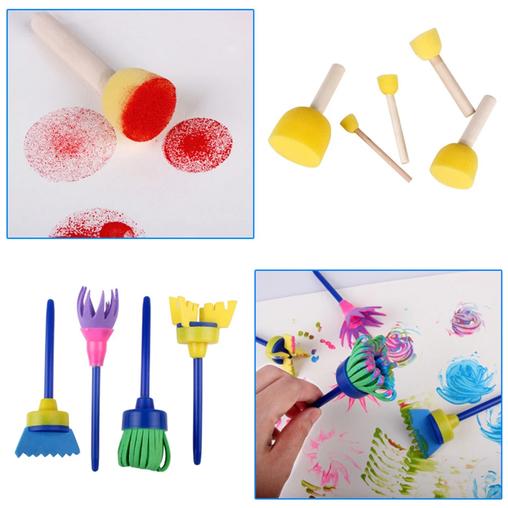 

44pcs in 1 Set Red DIY Art Painted Sponge and Apron Set Colorful Early Educational Graffiti Drawing Seal Painting Art Supplies