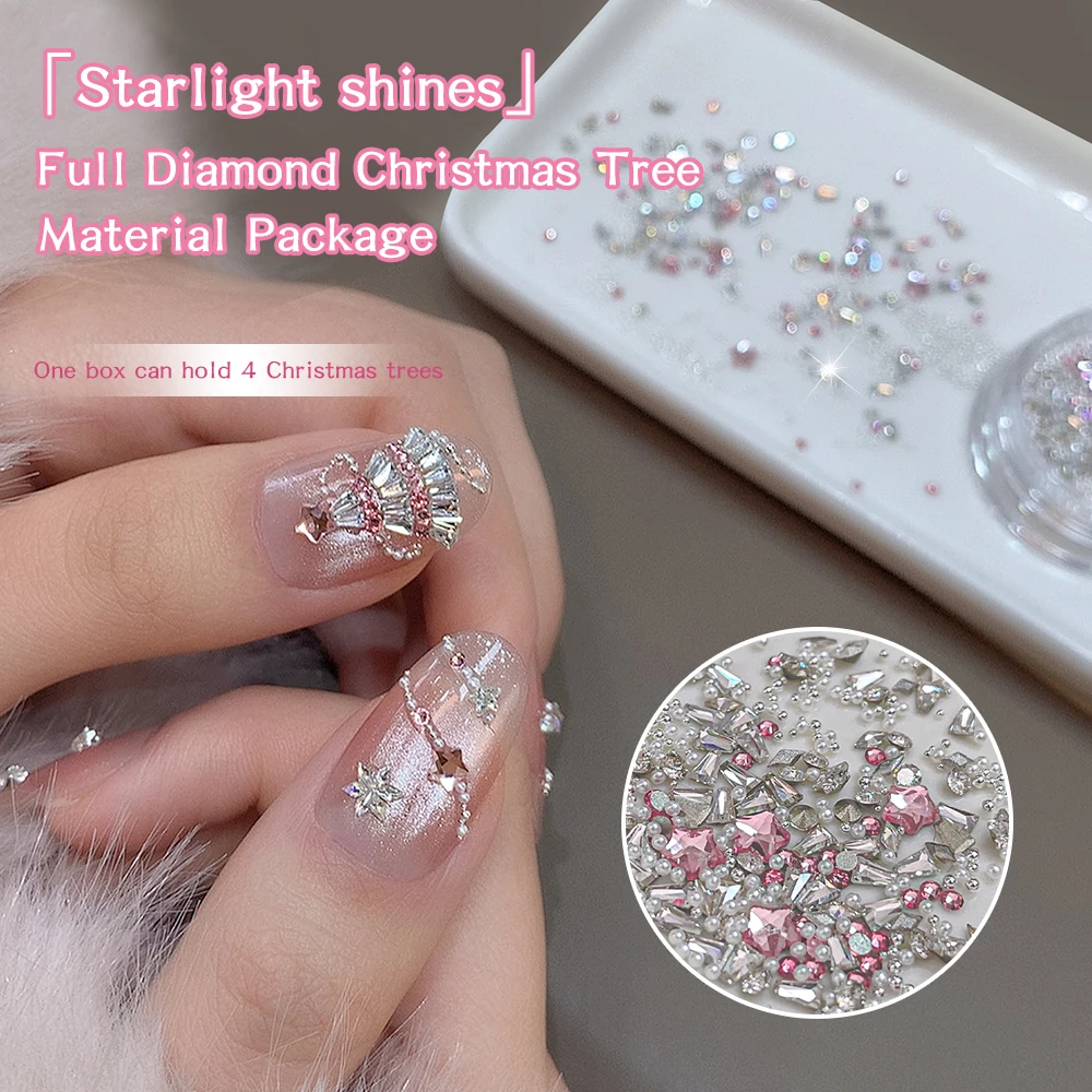 KANIU Nagelsteine in verschiedenen Formen, Weihnachts-Strass-Bastelset für Neujahrsparty, Weihnachtsatmosphäre, glitzernde Nägel