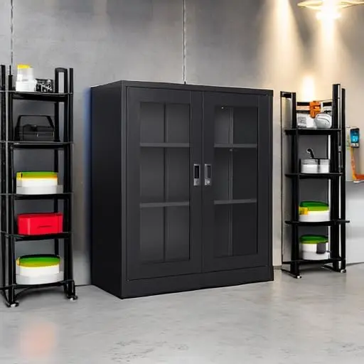 Black Metal Storage Cabinet with Doors and Shelves,36 inch Locking Display Cabinet with Acrylic Doors,Office Cabinets view 6