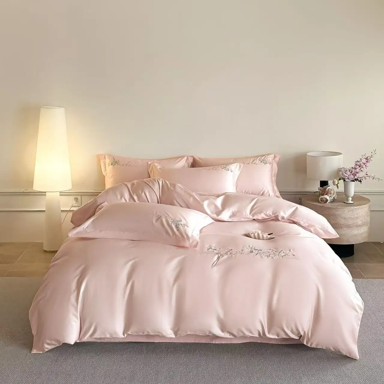 3/4pcs Floral Embroidered 100% Cotton Bedding Set Queen King Size Duvet Cover Pillowcase Bedsheet For Single And Double Bed