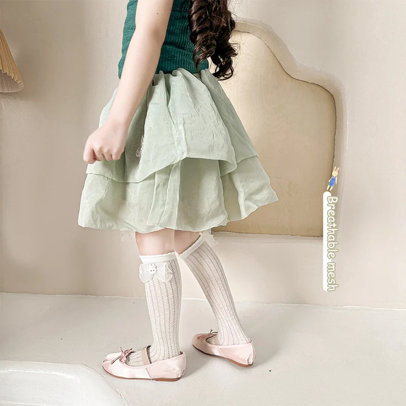 Lolita Stacked Socks Mesh Ribbon Love Heart Bow Cute Rabbit  Sweet Fashion Style Soft Breathable Comfortable Lovely Girls Socks