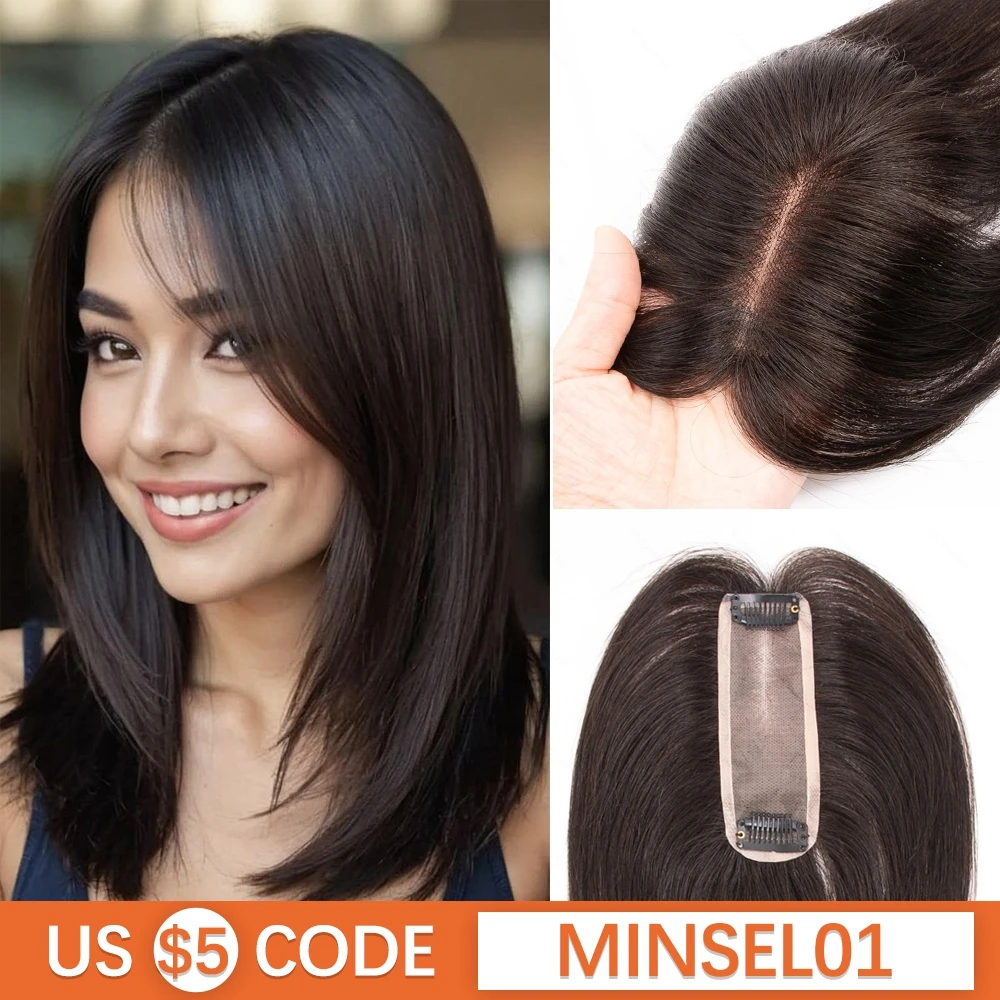 Virgin Human Hair Topper For Women 4x13cm Mono Base Hairline topper Breathable For Hairline/Cover Gray Hair Bleachable to #27