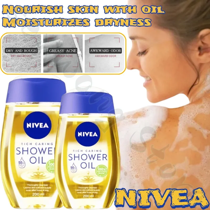 NIVEA Moisturizing and Nourishing Shower Oil 200ml Body Makeup Remover Deep Cleansing and Rejuvenating Shower Gel