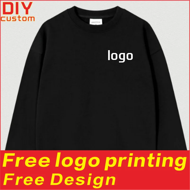 

Cotton pullover hoodie long sleeved spring and autumn T-shirt round neck hoodie jacket custom printed logo embroidery