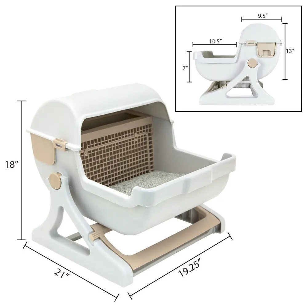 Imagem -02 - Caixa de Areia de Gato Semi-automática Higiênico de Luxo de Limpeza Rápida Indoor Cat Sandbox Loo Tray Flip Cover Bedpans