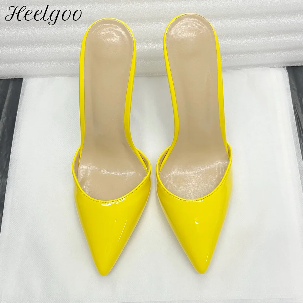 

Women Sexy 12/10cm High Heels Slipper Comfortable Pumps Stilettos Glossy Patent Elegant Pointed Toe Outdoor Party Dress Shoes