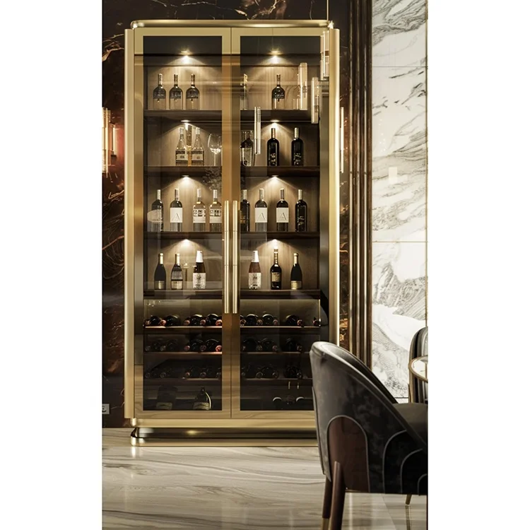 Morden Gold Stainless Steel Small Cooler Wine Display Cabinet Wine Cooler Fridge for Wine Storage