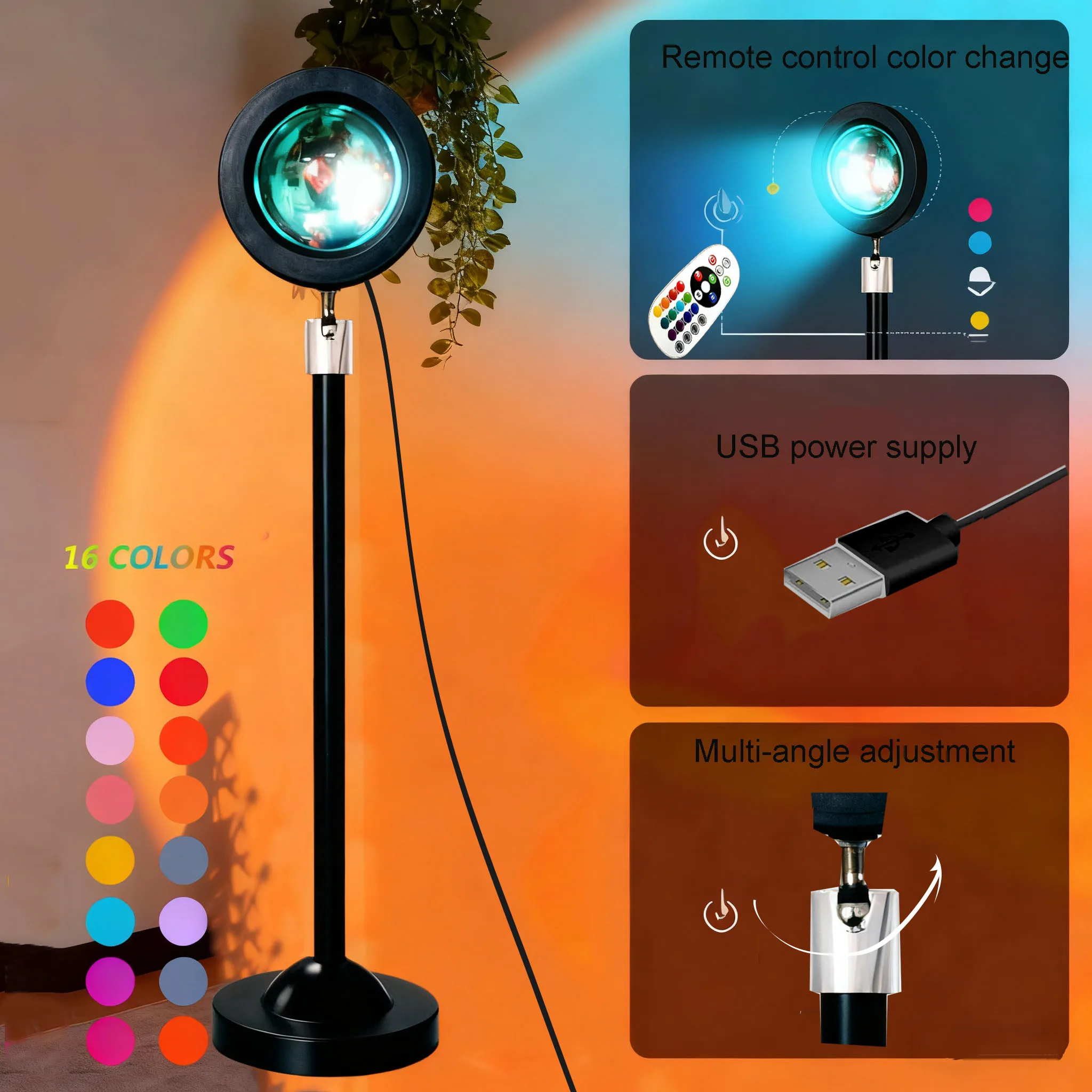 مصباح غروب الشمس RGB للتحكم عن بعد عبر USB - إضاءة ديكور منزلي محيطة ملونة، مصباح جمالي قابل للتعتيم ومتعدد الأوضاع لغرفة النوم، Liv