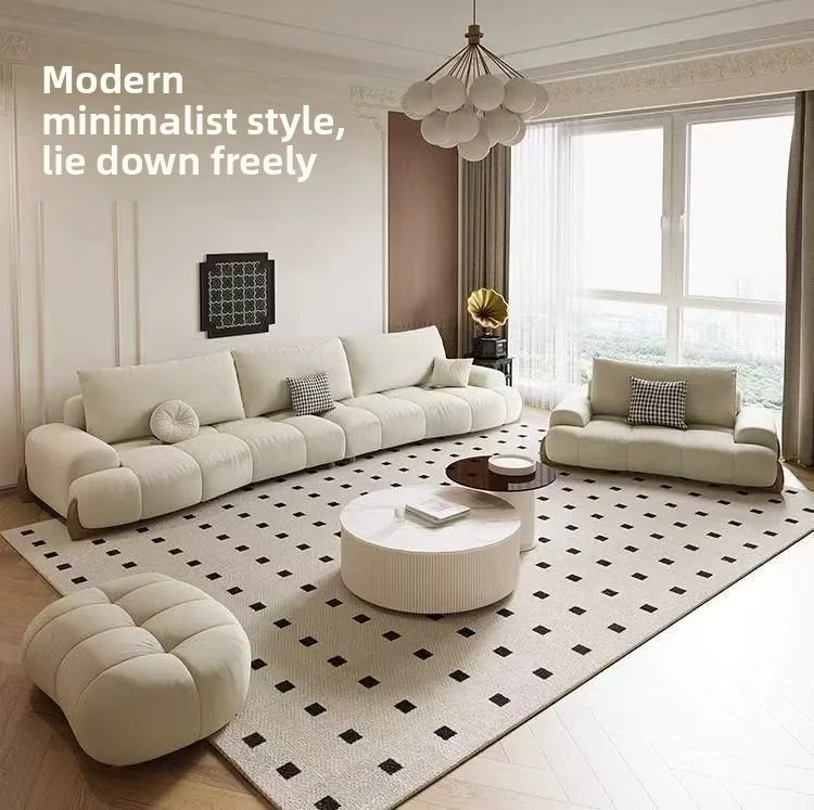 Nordic Fabric Sofa Modern Simple New Large And Small Apartment Living Room Cream Wind Arc Anti-cat Claw Combination Sofa