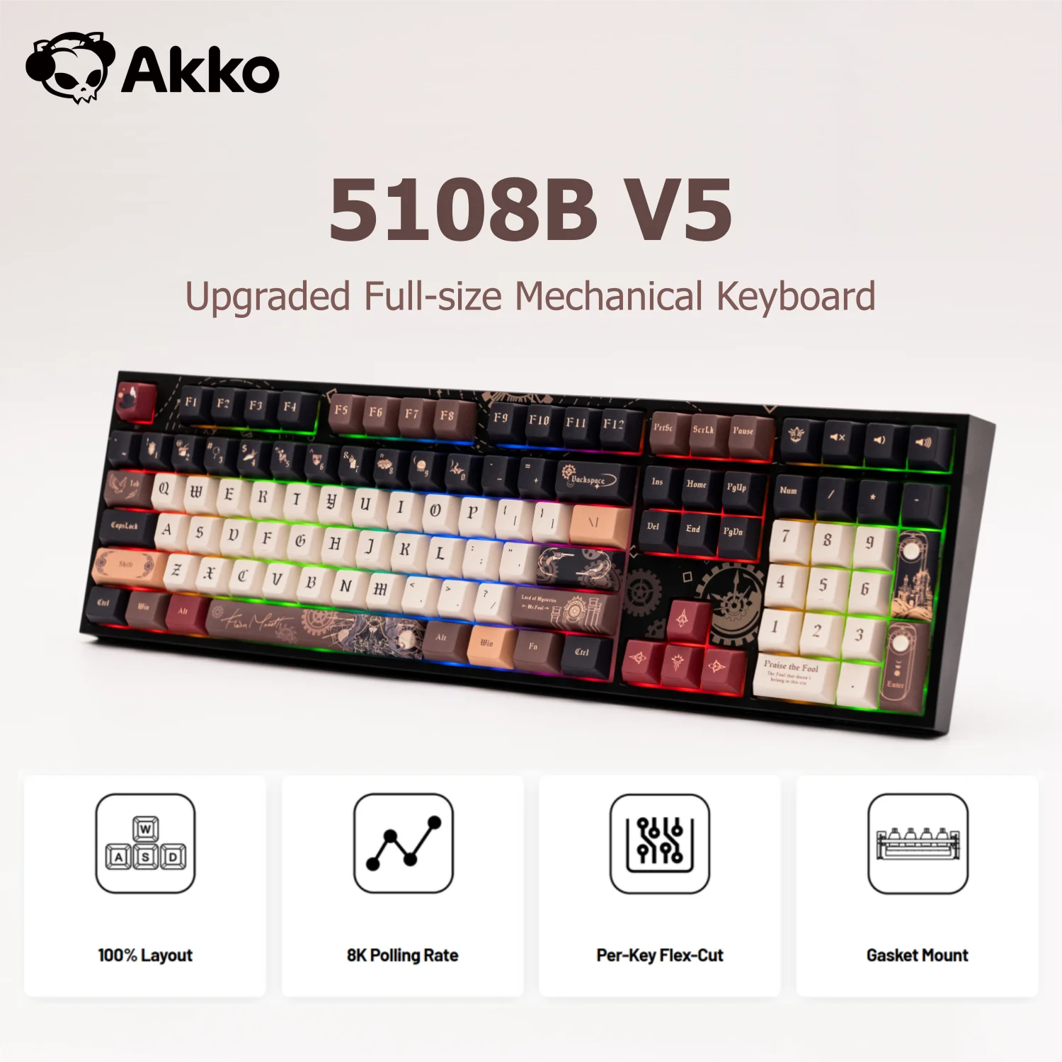 

Akko 5108 V5 Mechanical Keyboard Full Size 8K Per-Key Flex-Cut Hot-swappable RGB Type-C/2.4G&BT Wireless Gaming Keyboard Gasket
