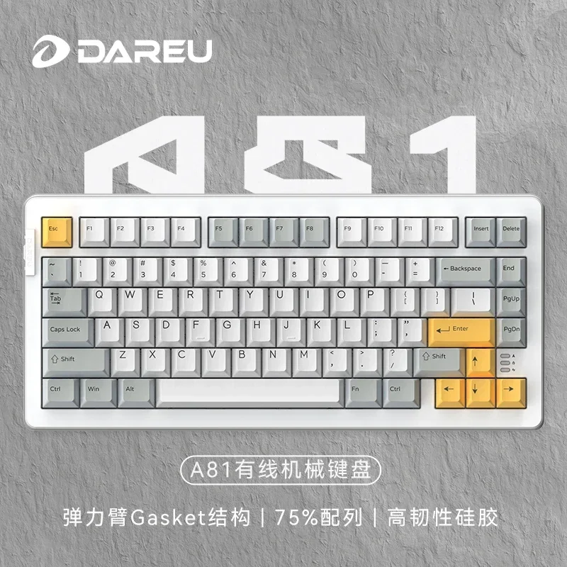 Dareu A81 Gasket Mechanical Keyboard 81keys Typle-c 4000mah White Backlight Pc Transparent Keys Customization Gaming Keyboard