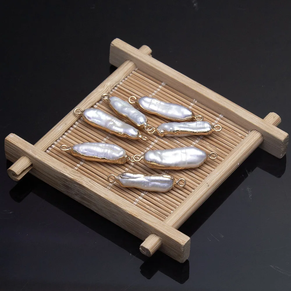6x28-7x35mm Natural Freshwater Pearl Pendant Irregular Double Hole Connector Jewelry Making DIY Necklaces Accessories 1PC