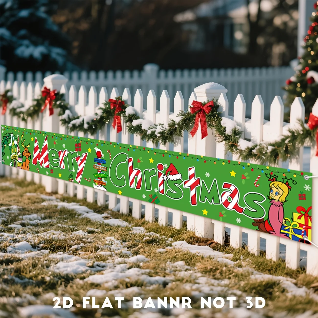 2D شقة راية عيد ميلاد سعيد سياج حزب راية Whoville الديكور عيد الميلاد الشتاء عطلة حزب العرض الأخضر ساحة الشرفة تسجيل Pho #1