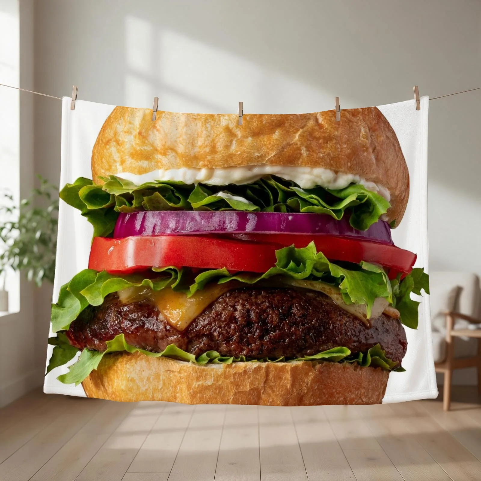 Deluxe Hamburger with Cheese, RBSSG Throw Blanket couch cozy soft plush fuzzy picnic outdoor blanket