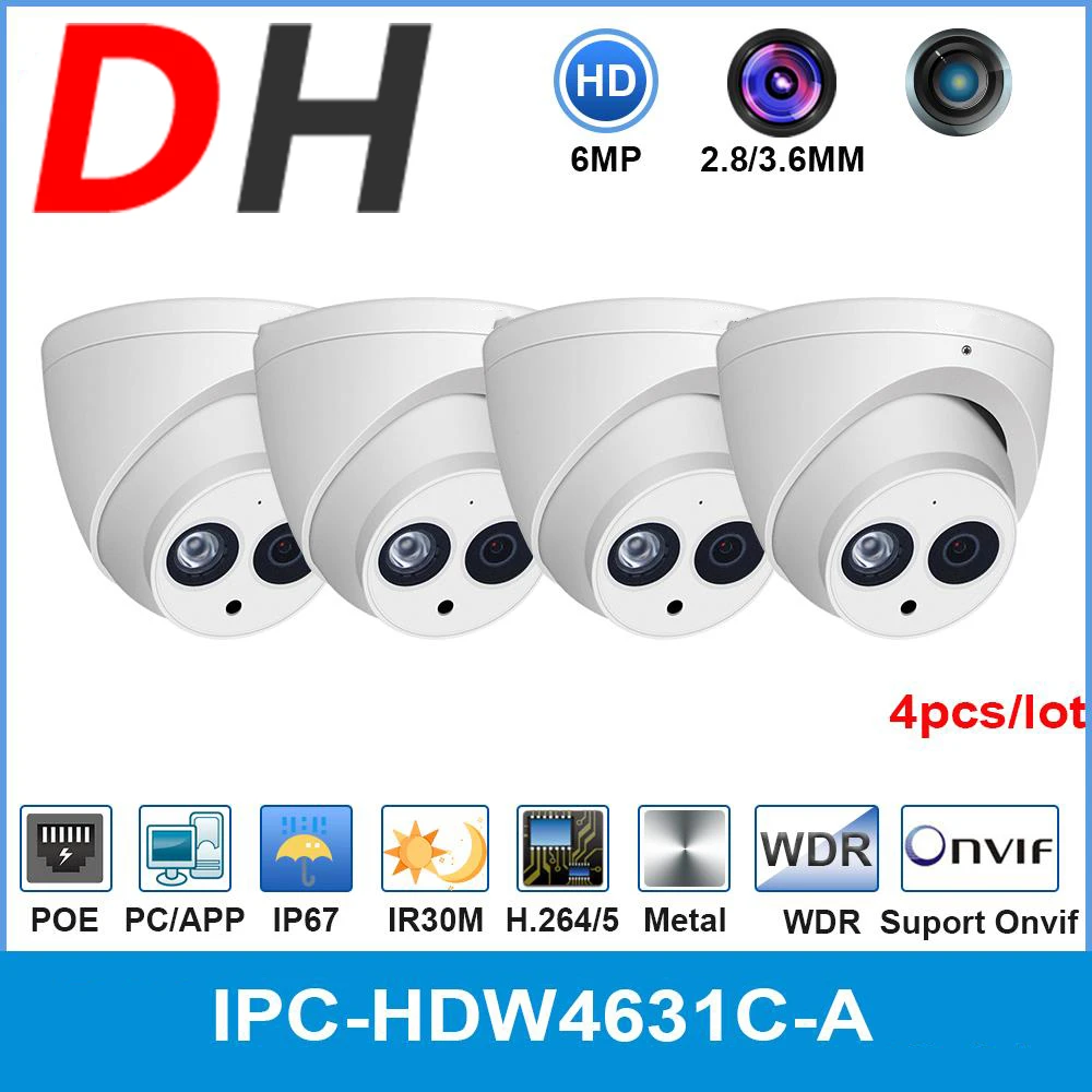 

Dahua Wholesale IPC-HDW4631C-A 6MP HD POE Network IP Camera Metal Built-in MIC CCTV 30M IR from IPC-HDW4433C-A 4pcs/lot