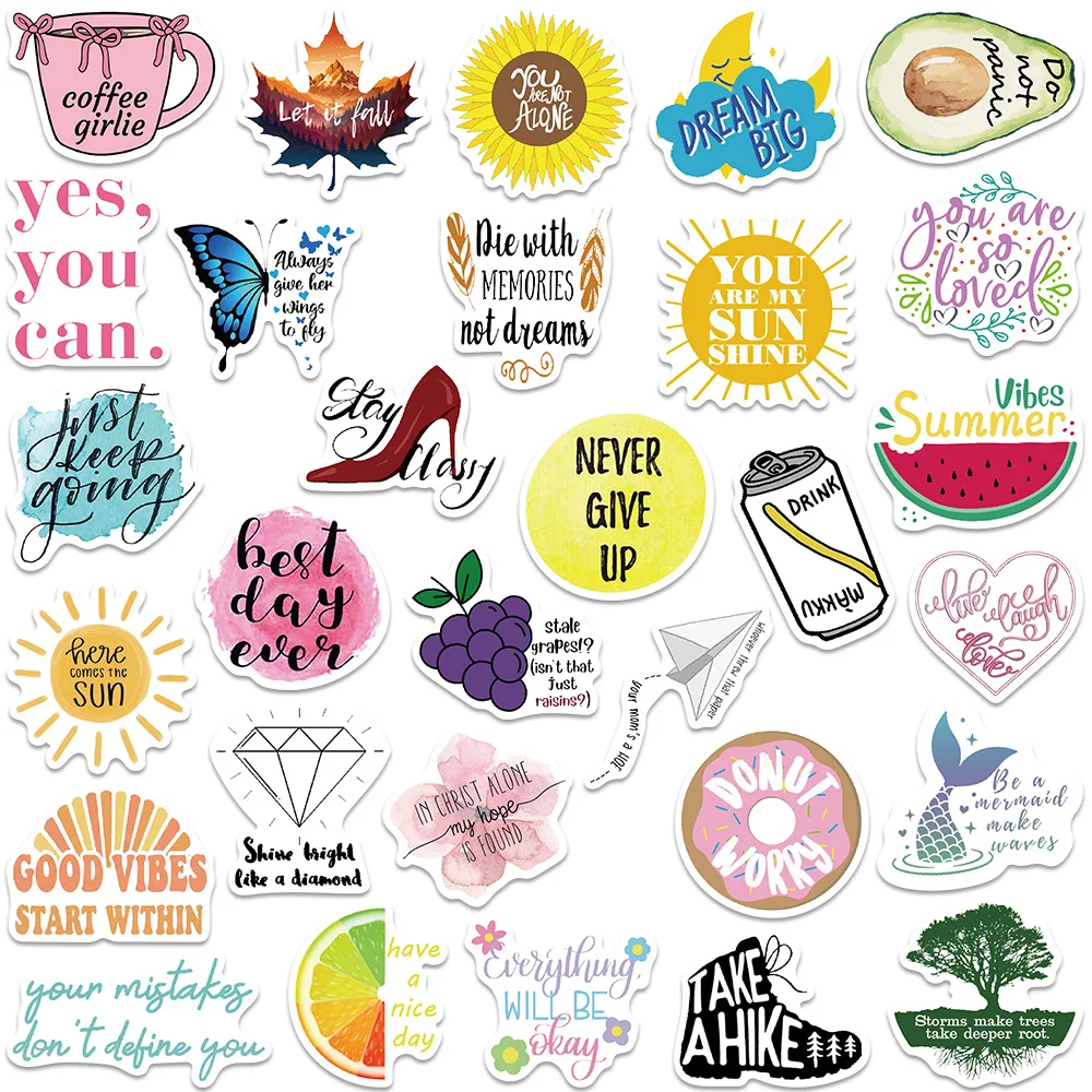 

10/30/60PCS Inspirational Phrase Graffiti Stickers Creative Decoration Diary Paper Palette Box Personalized Graffiti Decal Toy