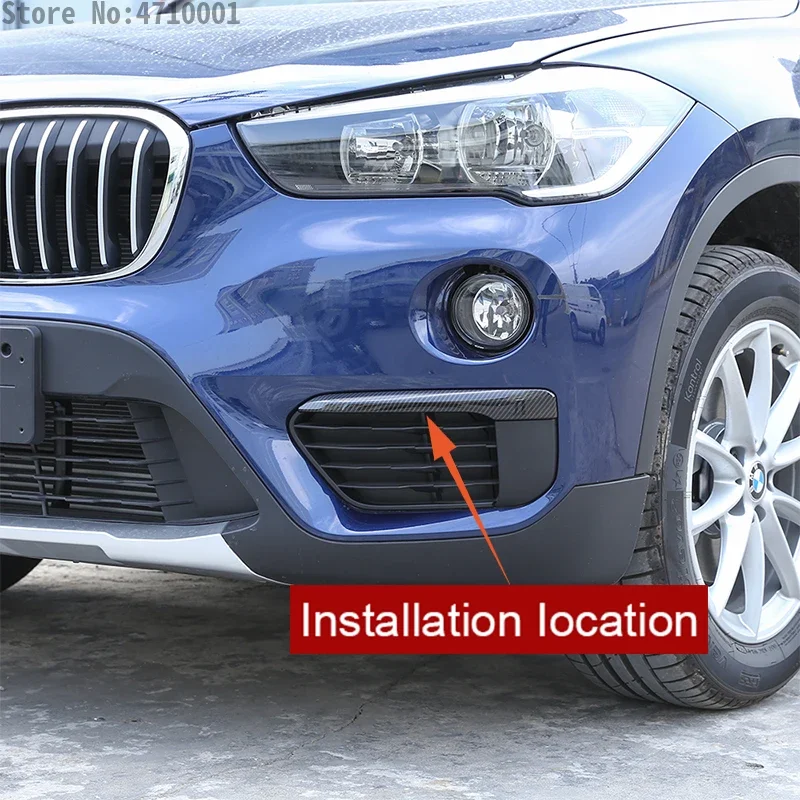 2pcs Car Fog Lights Lamp Strips Trim Cover Stickers For BMW X1 F48 2020 2021 Styling Carbon Fiber Style Front Car Accessories