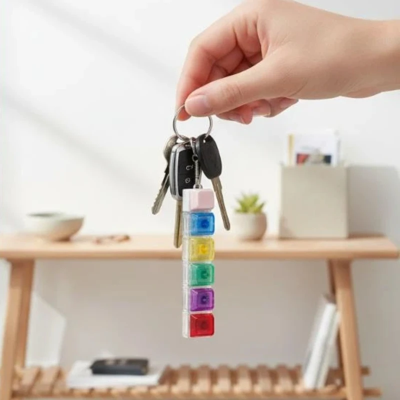 Desktop Stress Relief Keychain Six Keyboard Button Fidget Toy for Adult Anxiety Release Office Home