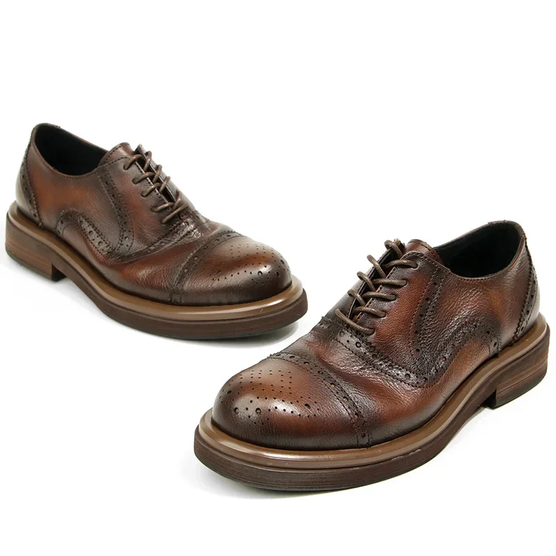 Modische, hochwertige Retro-Brogue-Herrenschuhe aus Rindsleder, lässig, komplett aus echtem Leder, braun, schwarz, formelle Business-Derby-Schuhe