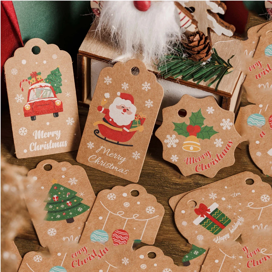 50pcs/set Christmas Kraft Paper Tags Letter Santa Claus Gift Tag Vintage Card DIY Christmas Party Decoration Supply