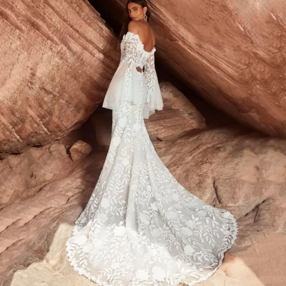 Angepasst Boho Brautkleider Schatz Neck Spitze Brautkleider Luxus Meerjungfrau Off Schulter Braut Roben vestido de novia